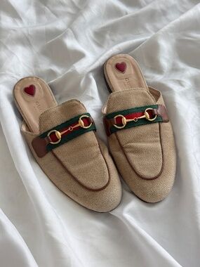 Gucci Horsebit Web Canvas Mules - Size 37